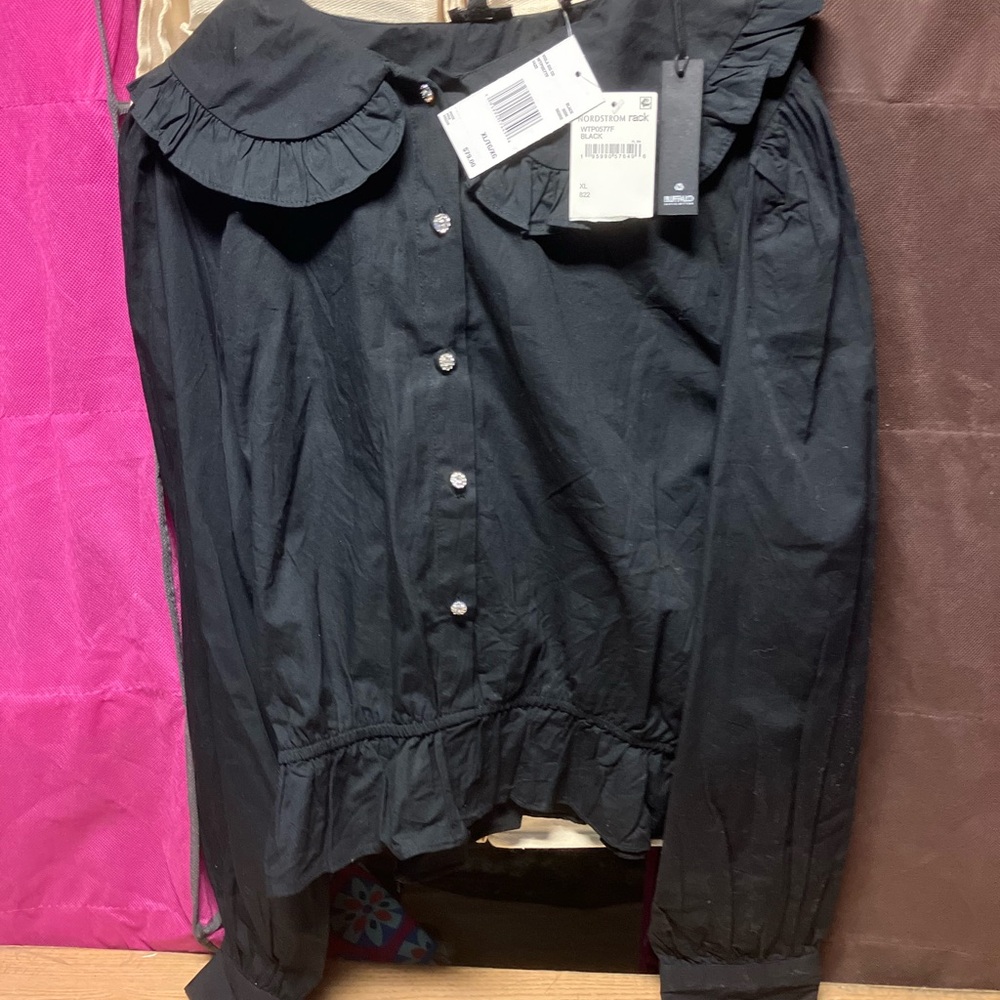 Button down.  Rhinestone buttons. As is